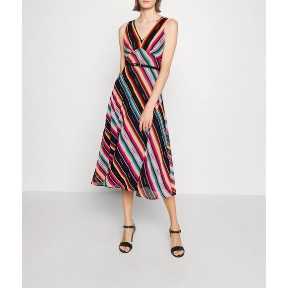 Lauren Ralph Lauren Black Label Striped Crinkle Georgette Dress Size 4 NWT - Picture 1 of 14